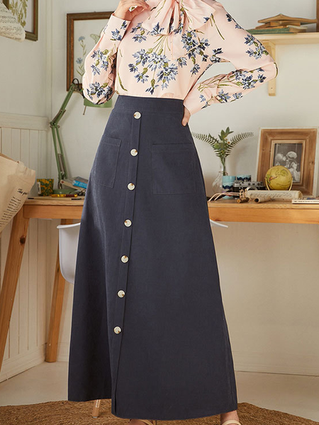 

Vintage Elegant Lady Plain Loosen Skirts, Purplish blue, Skirts