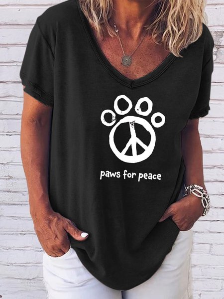 

Paws for peace print V-neck short-sleeved T-shirt, Black, T-shirts