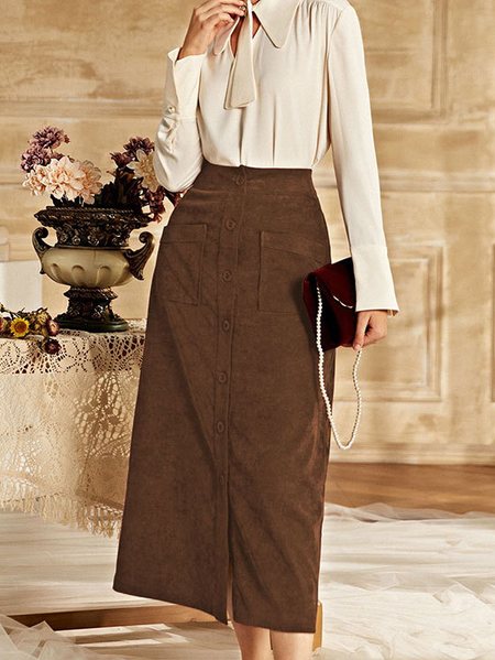 

Elegant Lady Elegant Solid Skirts, Khaki, Skirts
