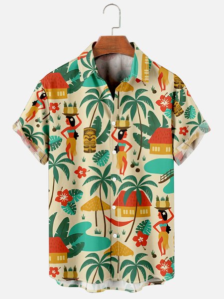 

Retro Hippie Girl Hawaiian Short Sleeve Shirt, As picture, Shirts ＆ Blouse