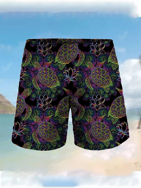 

Gradient Sea Turtles Element Hawaii Plants Flowers, Beach Pants, As picture, Men's shorts