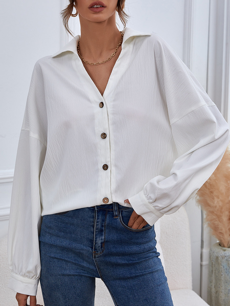 V Neck Off Shoulder Casual Shirts & Tops, White, Shirts & Blouses