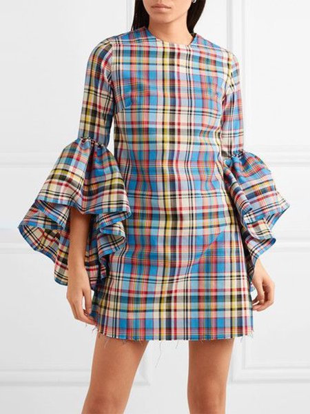 

Regular Fit Crew Neck Lady Mini Dress, As picture, Mini Dresses