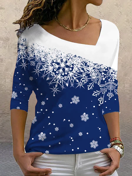 

Long sleeve high elastic Christmas basic geometric gradient top T-shirt women, Blue, Tees & T-shirts