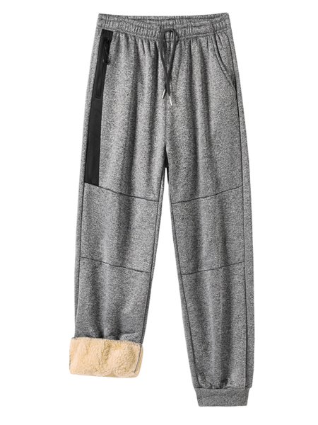

Men's Thick Plus Velvet Zipper Decoration Casual Sports Pants, Gray, Pants