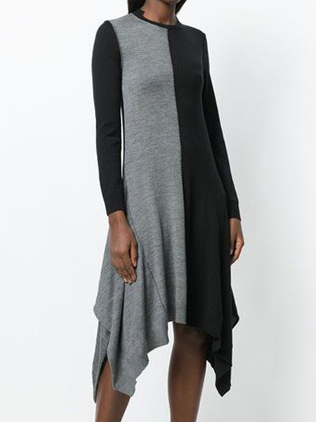 

Casual Simple Color Block Casual Dress, Black-grey, Midi Dresses