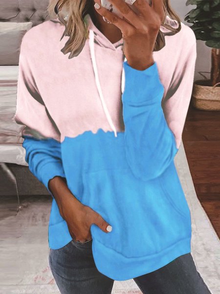 

Color-blocking Casual Crew Neck Long Sleeve Hoodies, Pink, Hoodies & Sweatshirts