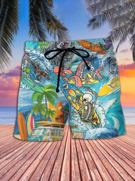 

Hawaiian Holiday Skull Print Beach Shorts, Multicolor, Men's shorts