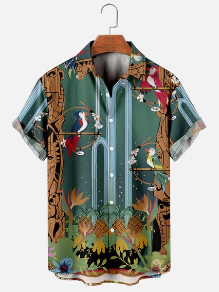 

Vintage Hippie Hawaiian Short Sleeve Shirt, As picture, Men's Floral shirt