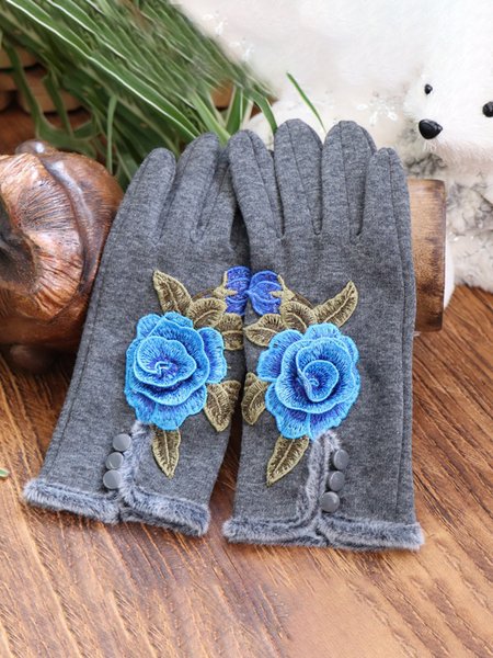 

Vintage Rose Embroidery And Velvet Gloves, Grey-blue, Scarves&Gloves