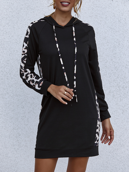 

Leopard Cotton Vintage Regular Fit Dresses, Black, Mini Dresses
