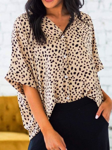 

Casual Polka Dots V Neck Shirts & Tops, Apricot, Blouses & Shirts
