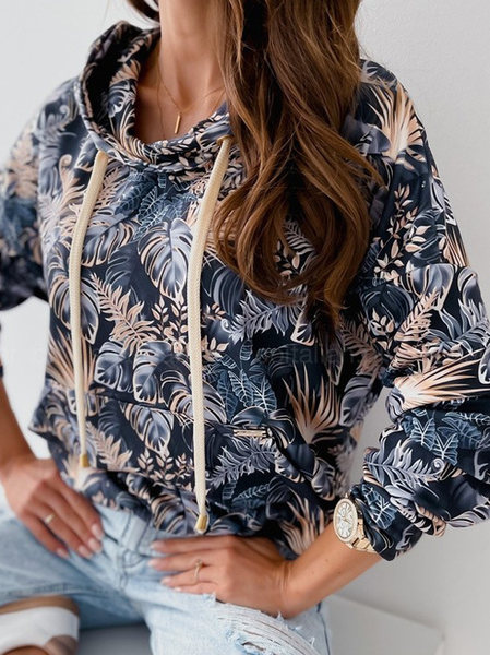 

Loosen Floral Cotton Blends Sweatshirt, Navy blue, Sweatshirts & Hoodies