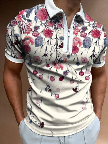

Short Sleeve Printed Polo Shirts & Tops, As picture, Men's t-shirts