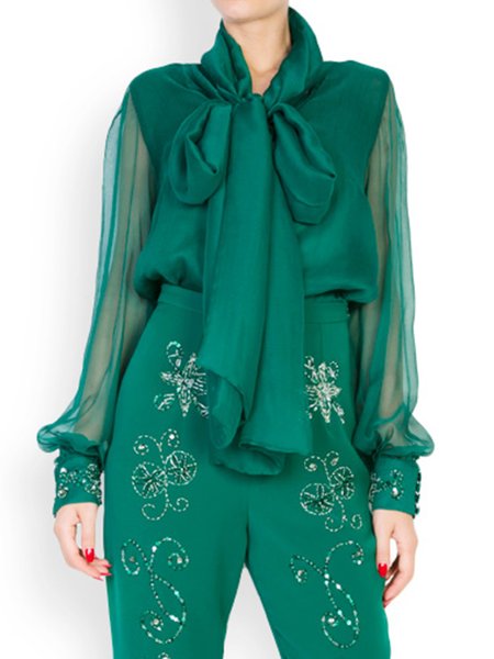 

Lady Long Sleeve Regular Fit Solid Top, Green, Tops