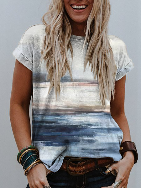 

Plus size Crew Neck Casual Printed Shirts & Tops, Multicolor, T-Shirts