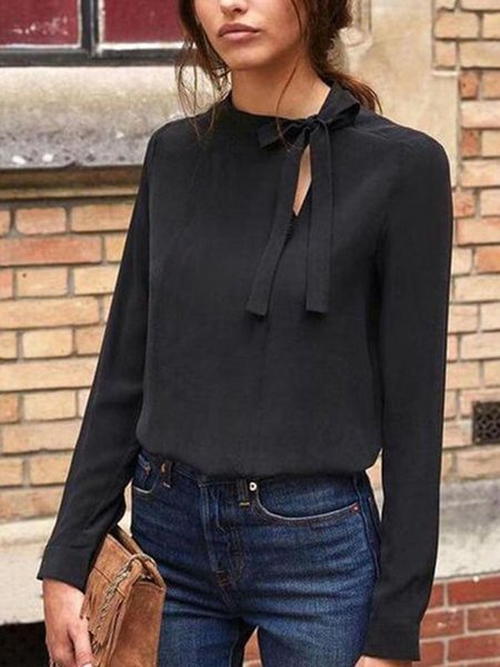 

Loosen Long Sleeve Plain Simple Top, Black, Tops