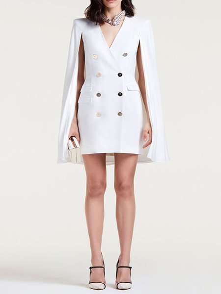 

Plunging Neck Solid Outerwear, White, Blazers