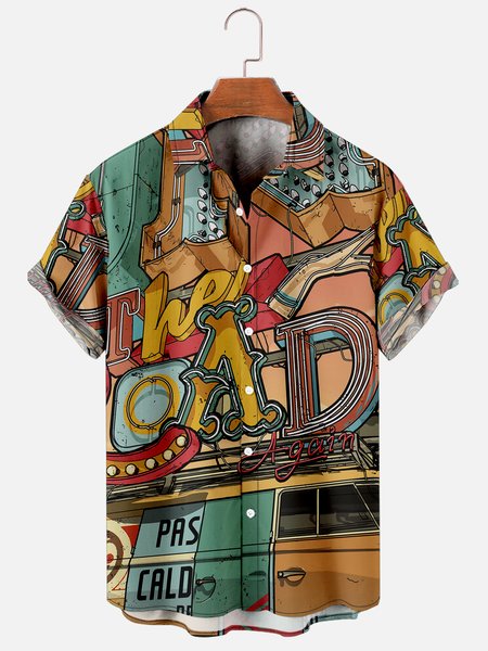

Vintage Hippie Hawaiian Short Sleeve Shirt, As picture, Men's Floral shirt