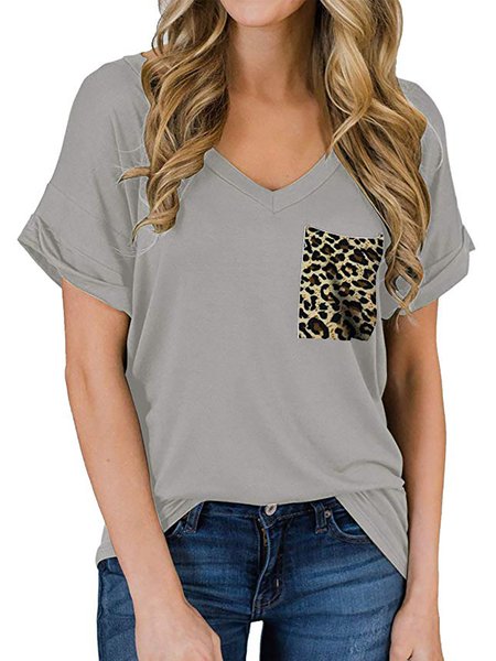 

Loosen Solid Short Sleeves Pocket T-Shirt T-shirt, Gray, T-Shirts