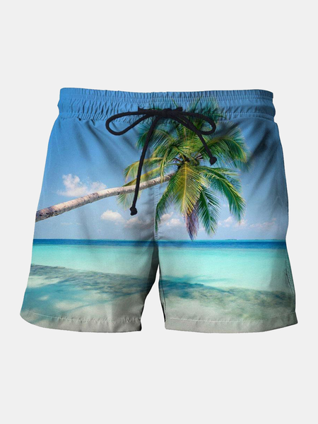 

Hawaiian coconut tree print beach pants, As picture, Men's shorts