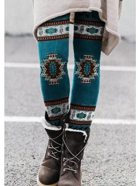 

Daily Tribal Cotton Blends Long Pants, Green, Leggings