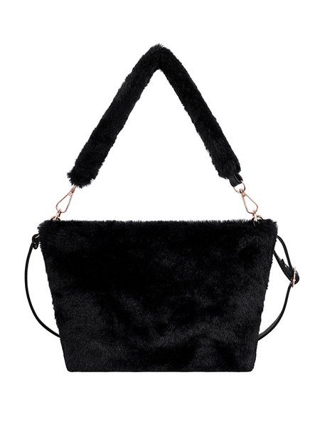 

Simple Plain Plush Crossbody Bag, Black, Bags