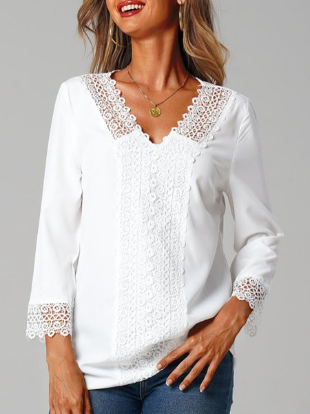 

Solid Romantic Loosen Shirts & Tops, White, Tops