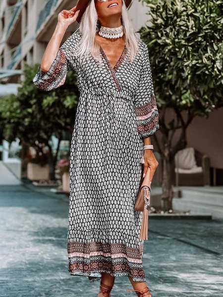

Vacation V Neck Loosen Dresses, Black, Maxi Dresses
