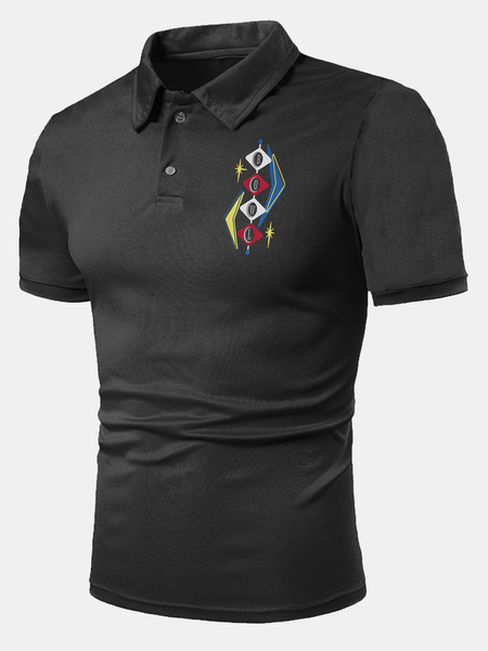 

Letter Short Sleeve Lapel Shirts & Tops, Black, Men's t-shirts