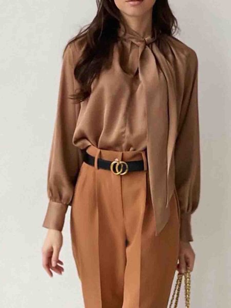 

Elegant Tie Neck Long sleeve Top, As picture, Tops
