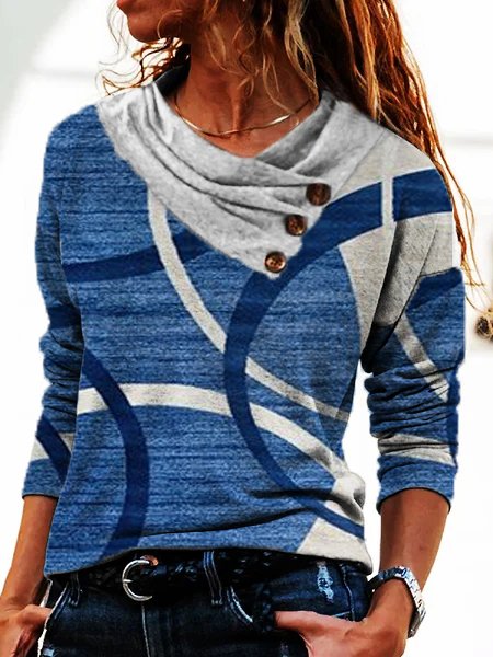 

Color Piece Casual Cowl Neck Tops, Blue, Tops