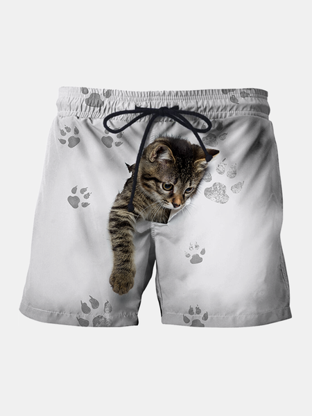 

Cartoon cat print beach pants, As picture, Men's shorts