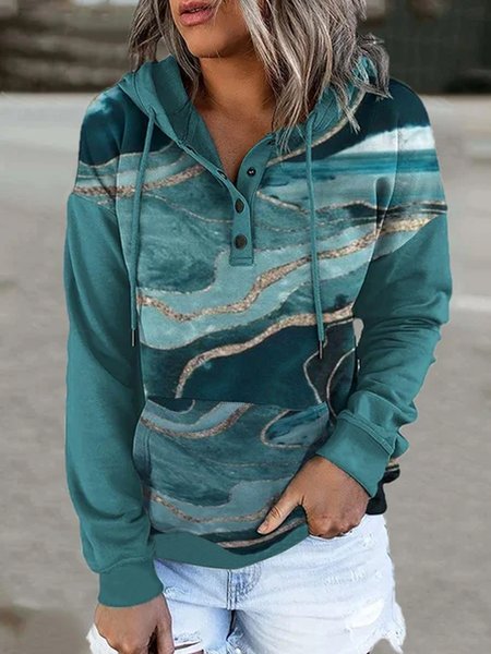 Hooded Loosen Sweatshirt, Blue, Sweatshirts & Hoodies