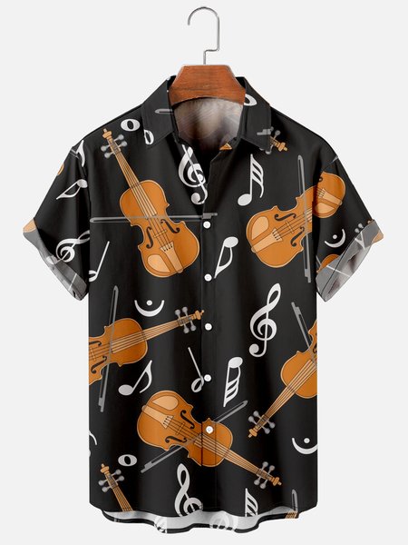 

Retro music Hawaiian short sleeve shirt, As picture, Men's Floral shirt
