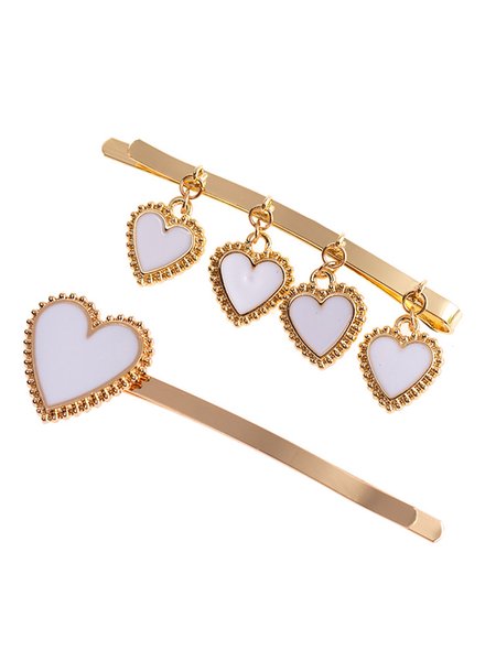 Valentine's Day Elegant Heart Alloy Hair Pin, White, Headwear