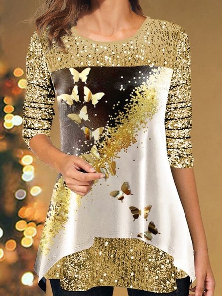 

Sequin stitching Gorgeous Butterfly Cotton Blends Shirts & Tops, Multicolor, Tops