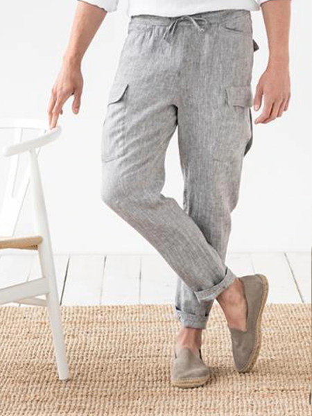 

Casual Plain Pants, Gray, Men's pants