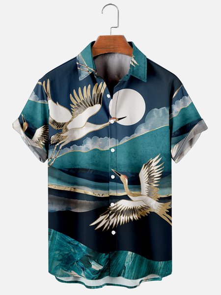 

Hawaiian Retro Men's Casual Short-sleeved Shirt, Blue, Men's Floral shirt