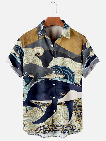 

Hawaiian Retro Men's Casual Short-sleeved Shirt, As picture, Men's Floral shirt