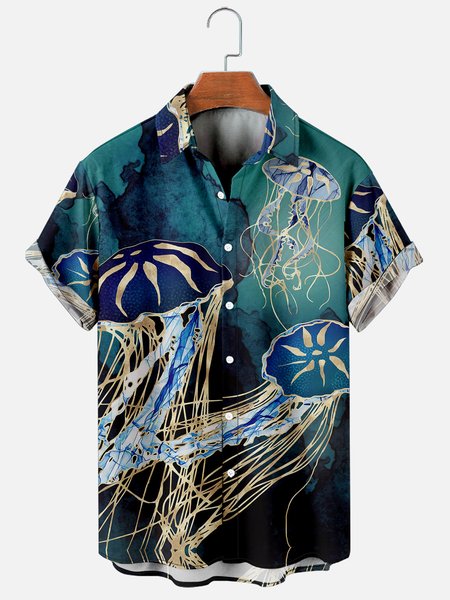 

Hawaiian Retro Men's Casual Short-sleeved Shirt, Blue, Men's Floral shirt