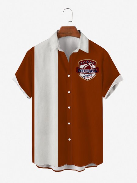 

Mens NFL Football Print Casual Breathable Loose Short Sleeve Bowling Shirts, Red, Men's Floral shirt