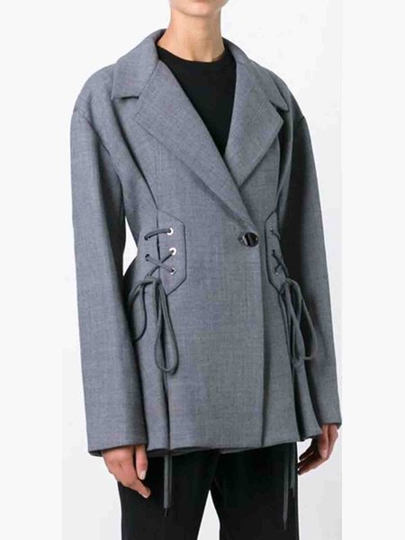 

Elegant Lapel Long sleeve Outerwear, Gray, Blazers