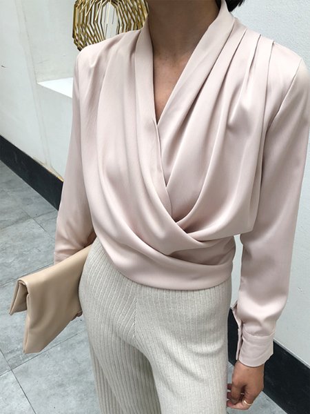 

Elegant Satin Long Sleeve Formal, Pink, Blouses and Shirts