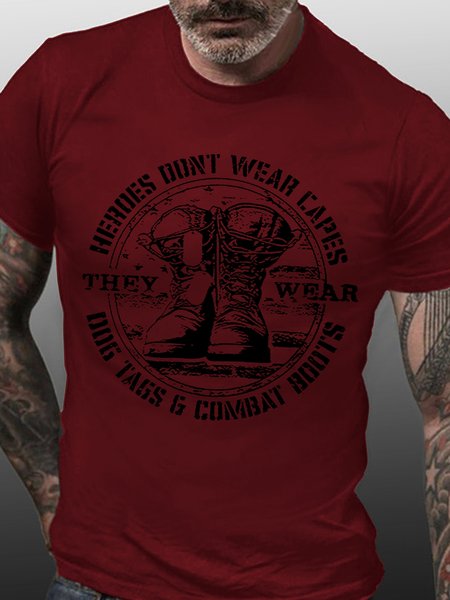 

Heroes Dont Wear Capes Crew Neck Casual Tshirts, Red, T-shirts