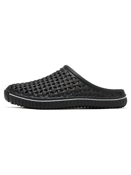 

Simple Hollow Couple Plus Velvet Flat Shoes, Black, Men's Slippers