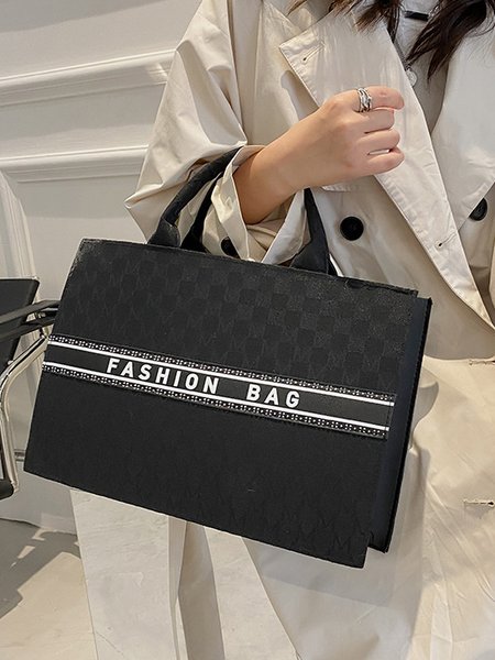 

Simple English Zipper Tote Bag, Black, Bags