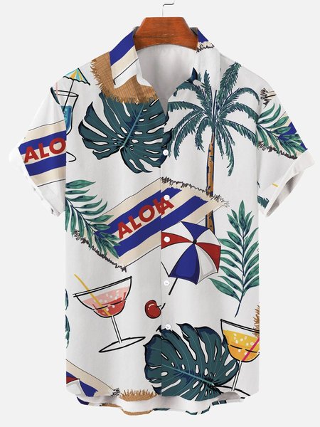 

Hawaiian Coconut Tree Leisure Vacation Shirt, White, Men's Floral shirt