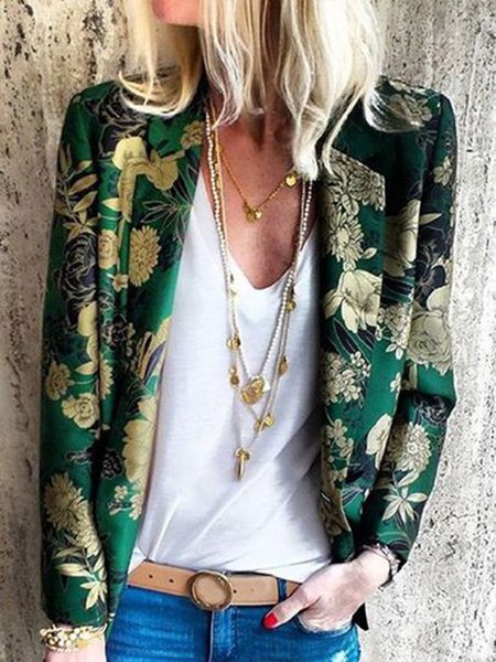 

Long sleeve Work Daily Elegant Outerwear, Green, Blazers