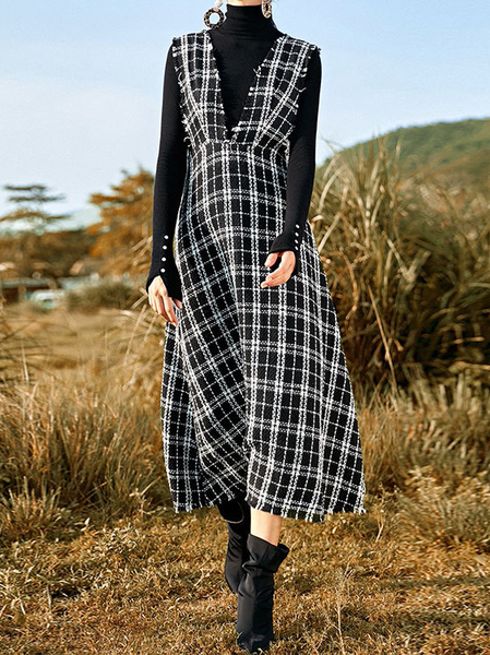 

V Neck Graphic Lady Dresses, Black, Casual Dresses